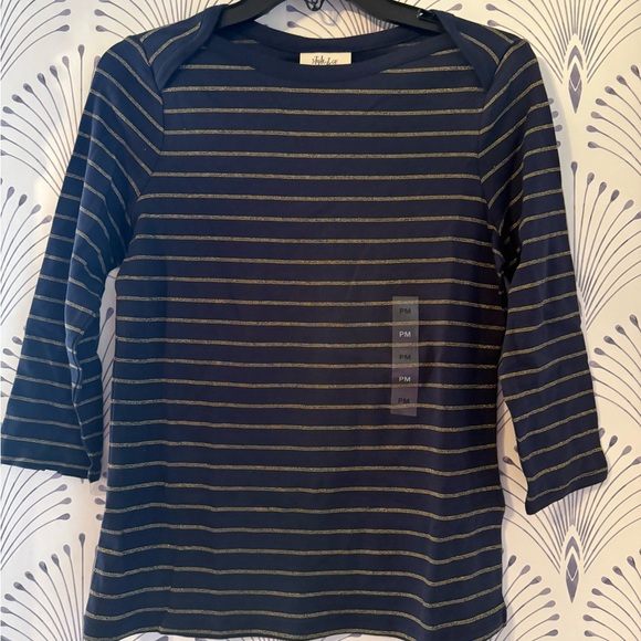 Style & Co. Fitted Blue and Black Long Sleeve Tee - Picture 2 of 3